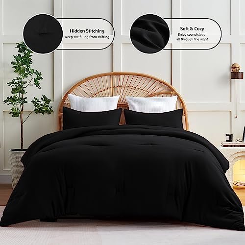 CozyLux Queen Comforter Set Black 3 Piece