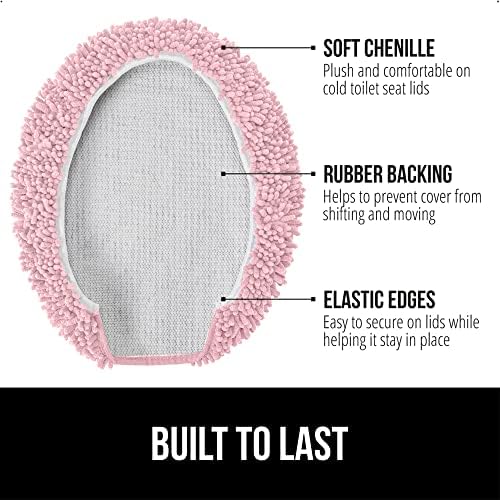 GORILLA GRIP Soft Chenille Toilet Lid Cover Light Pink