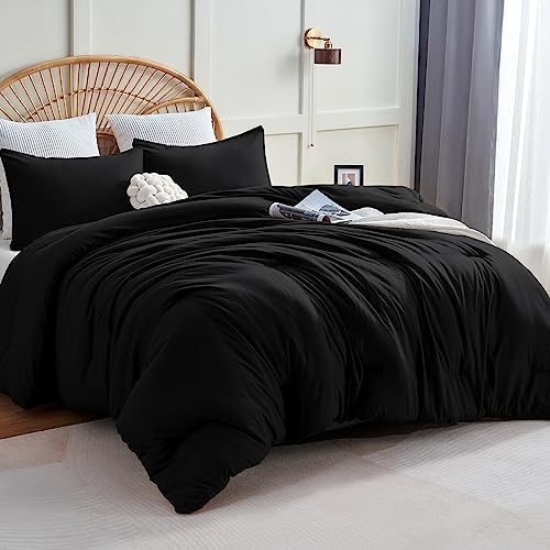 CozyLux Queen Comforter Set Black 3 Piece