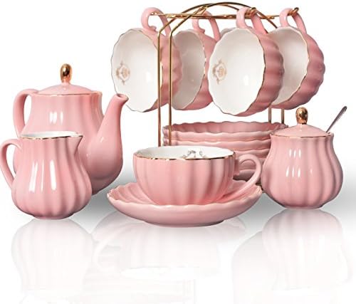 Sweejar Porcelain Tea Set British Royal Series 8 OZ Pink