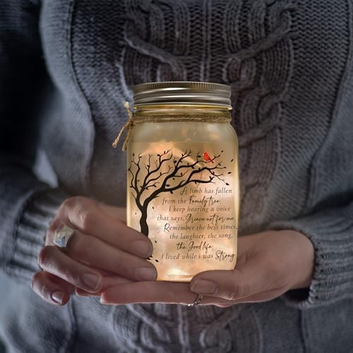 Memorial Mason Jar Light with Red Cardinal
