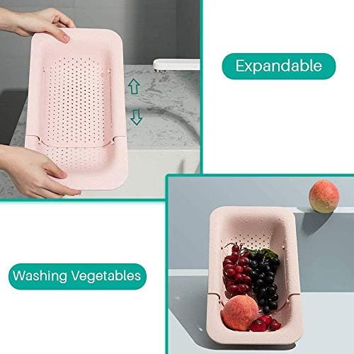 Extendable Colander with Pink Design for Pasta and Vegetables