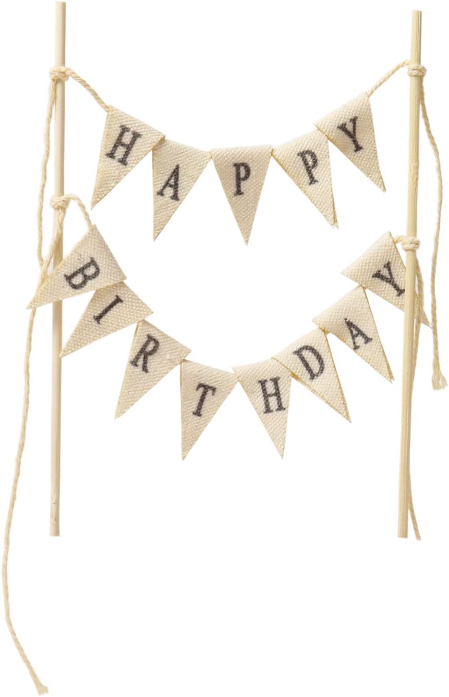 Happy Birthday Cake Topper with Wood Poles