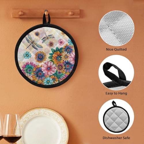 NETILGEN Boho Floral Dragonfly Pot Holders