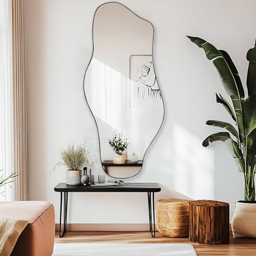 Gluck Plants Irregular Wall Mirror 21x472 Inch Black Modern Asymmetrical Mirror