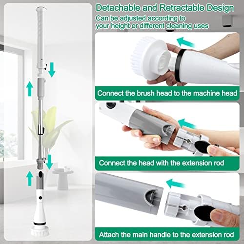 Electric Spin Scrubber with 6 Replaceable Heads and Adjustable Handle