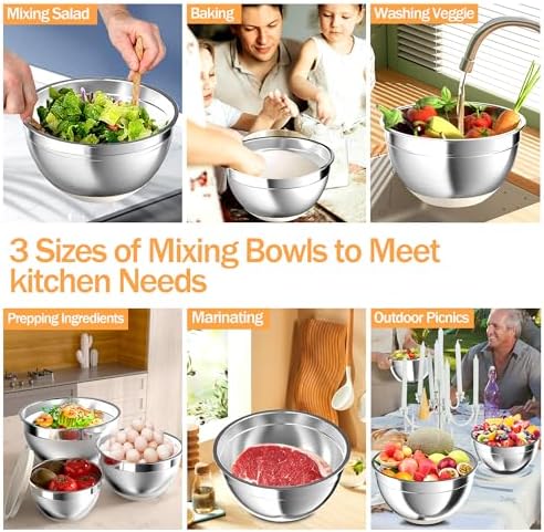 Nicdiet 3-Piece Stainless Steel Mixing Bowls with Airtight Lids