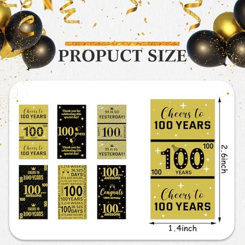Tenare 90 Pcs 100th Birthday Black and Gold Stickers for Party Supplies