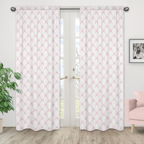Sweet Jojo Designs 2 Panel Window Curtains 84in Pink Bows