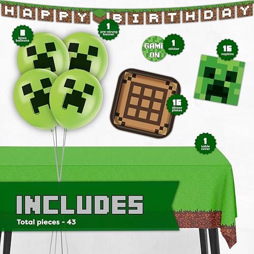 Minecraft Birthday Decorations Set for 16 Guests