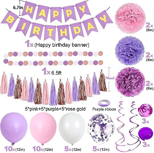 Purple Pink Birthday Party Decorations Set for Women Girls