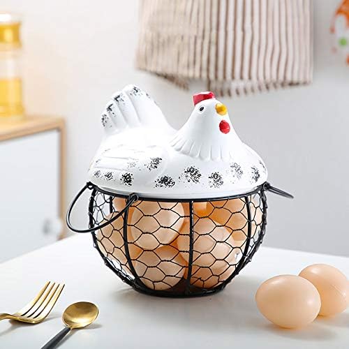 BILIKEYU Ceramic Egg Fruit Storage Basket with Hen Lid Organizer