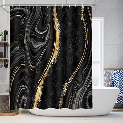 Nkzply 4 Pcs Black Shower Curtain Set with Rugs and Toilet Lid Cover