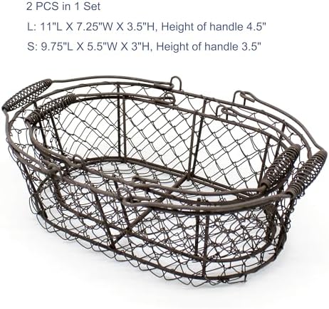 CVHOMEDECO Oval Metal Wire Egg Basket with Handle Set of 2