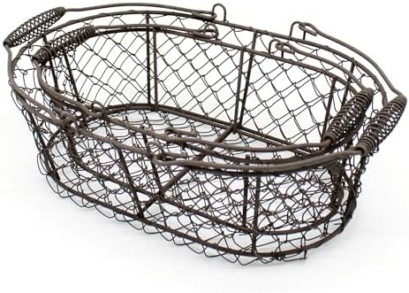 CVHOMEDECO Oval Metal Wire Egg Basket with Handle Set of 2