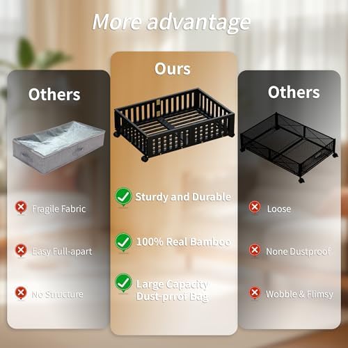 Bamboo Under Bed Storage with Wheels 2 Pack