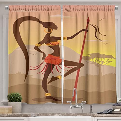 Ambesonne African Kitchen Curtains 2 Panel Set Brown Cocoa 55x39