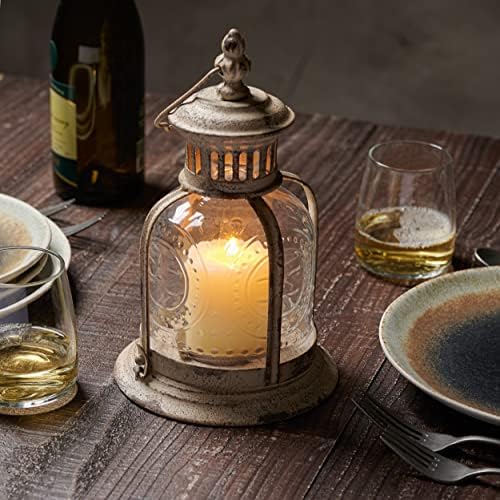 Stonebriar Antique White Metal Votive Candle Lantern with Handle 1