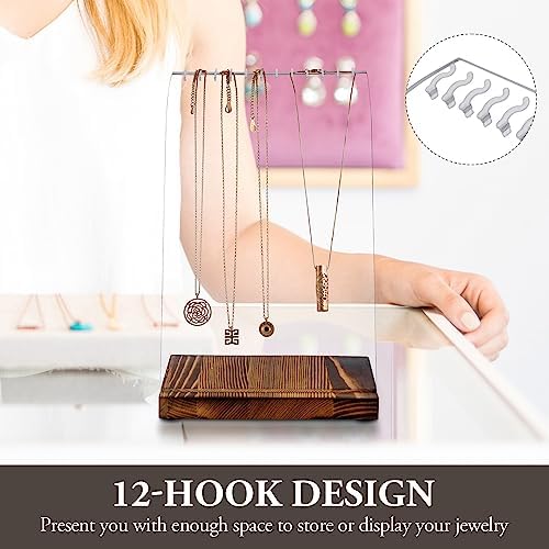 MyGift Modern Multi Necklace Holder with Clear Panel and Burnt Wood Base