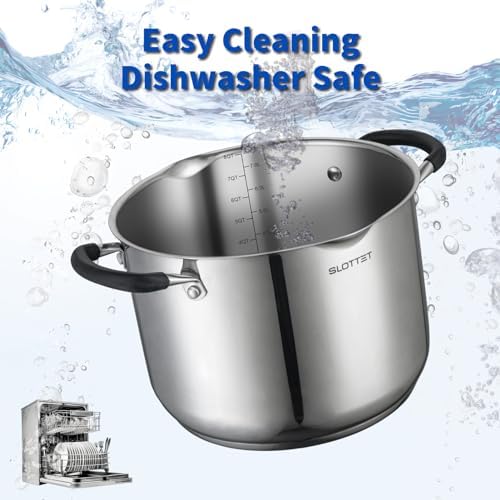 8 Quart Stainless Steel Stock Pot with Strainer Glass Lid