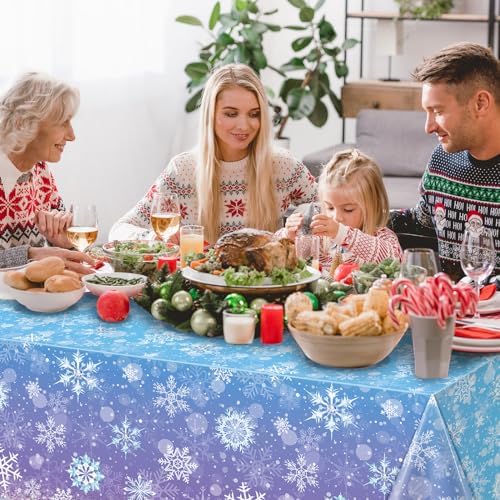 3 Pack Winter Snowflake Tablecloths Blue and Purple for Christmas Party
