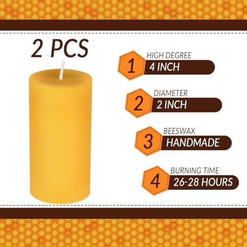 DEYBBY Natural Beeswax Pillar Candle Set 2 Pack Brown Raw