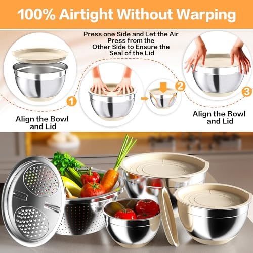 Nicdiet 3-Piece Stainless Steel Mixing Bowls with Airtight Lids