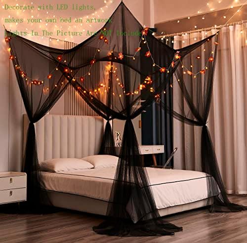Mengersi Black Bed Canopy Curtains for Full Queen King Size Bed and Outdoor Use
