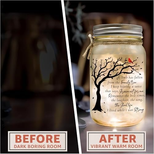 Memorial Mason Jar Light with Red Cardinal