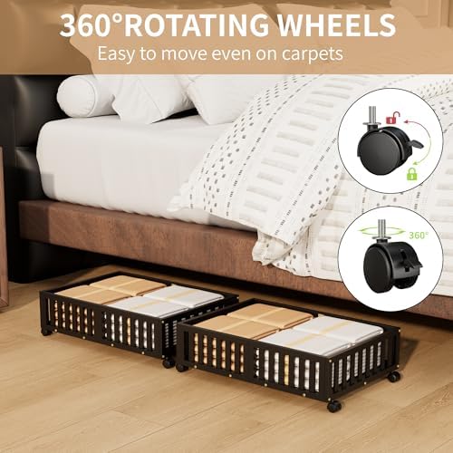 Bamboo Under Bed Storage with Wheels 2 Pack