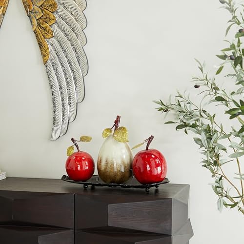 Deco 79 Red Metal Fruit Sculpture Decor Platter