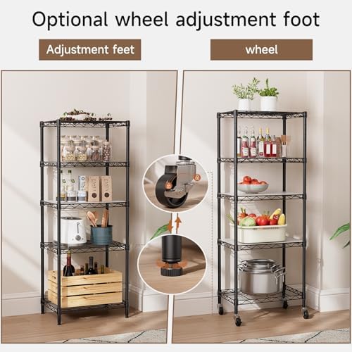 Golpart Small 5 Tier Metal Shelving Unit with Wheels Black