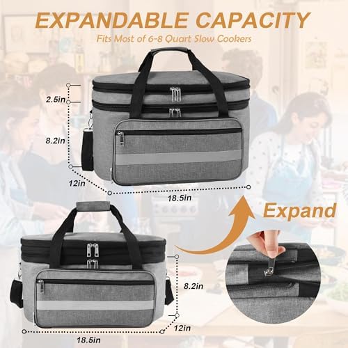 Double Layer Slow Cooker Carrying Bag with Insulated Lining and Adjustable Straps