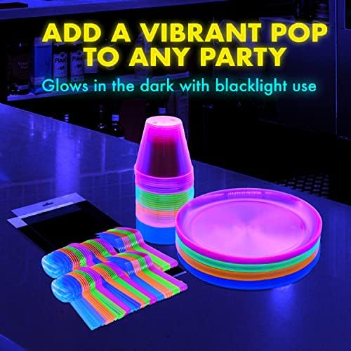 Neon Party Supplies Set with Blacklight UV Glow