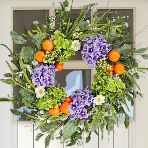 24 Inch Hydrangea Wreath Purple Realistic