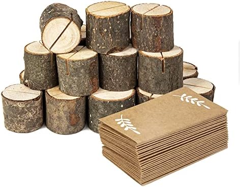 20Pcs Wood Place Card Holders with 24Pcs Kraft Place Cards