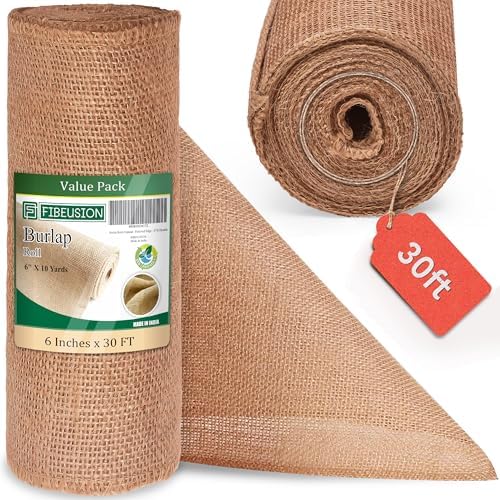 FIBEUSION Burlap Table Runner 6 x 30ft No-Fray Edge