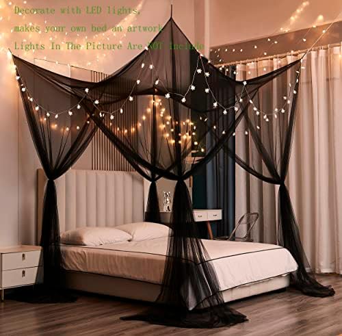 Mengersi Black Bed Canopy Curtains for Full Queen King Size Bed and Outdoor Use