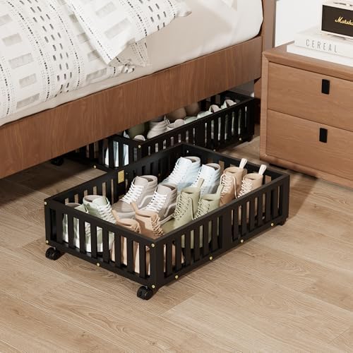 Bamboo Under Bed Storage with Wheels 2 Pack