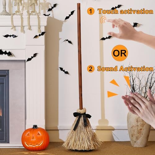 Halloween Animated Floating Witch Broom - 435 Inches Tall