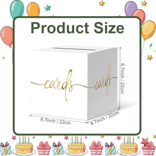 White Card Box with Gold Foil Design - Party Wedding Graduation Baby Shower