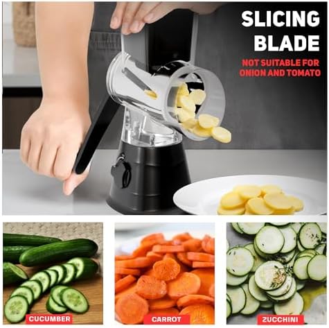 Rotary Cheese Grater with 3 Blades and Suction Base