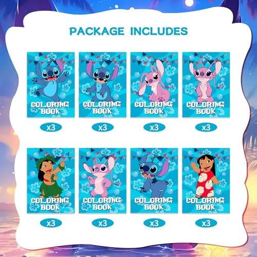 Cloira Stitch Party Supplies Set 24Pcs Coloring Books