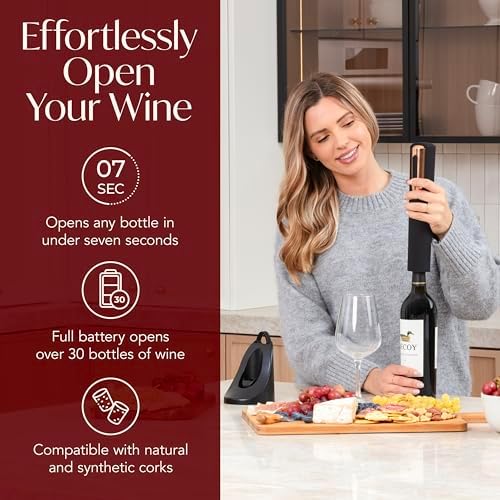 Rechargeable Wine Bottle Opener with Foil Cutter and Charging Base