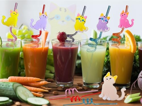 20 Cats Reusable Plastic Straws for School Events
