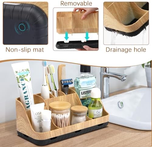 GFWARE 7 Slot Wood Toothbrush Holder Organizer