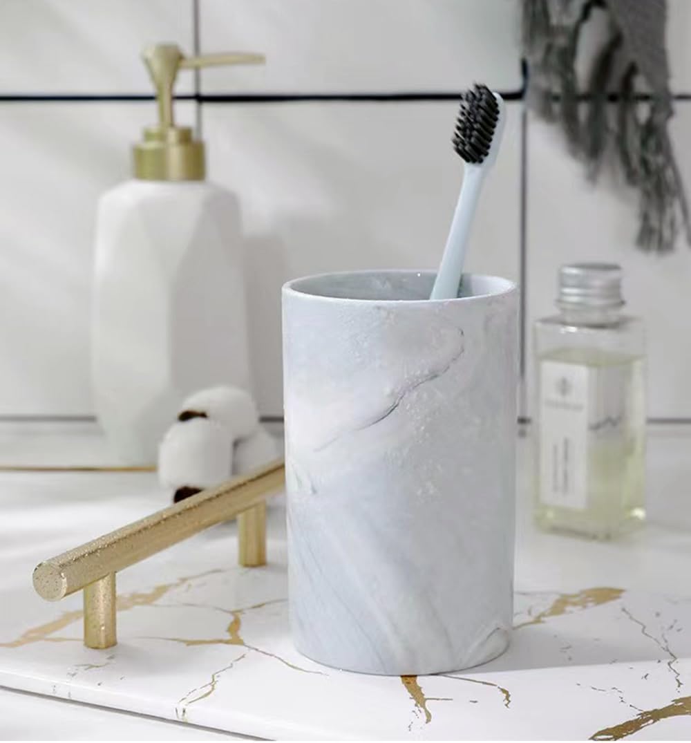 Marble Ceramic Mug Stylish Toothbrush Holder Modern Bathroom Accessory
