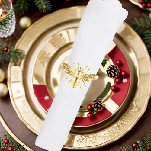 6pcs Gold Bee Napkin Rings Table Setting Decor