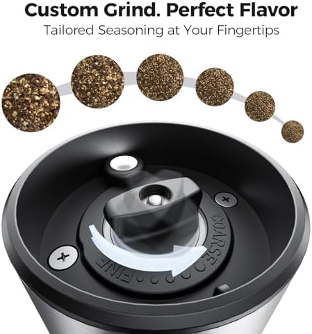 Larger Electric Salt and Pepper Grinder Set with Rechargeable Battery and Adjustable Coarseness