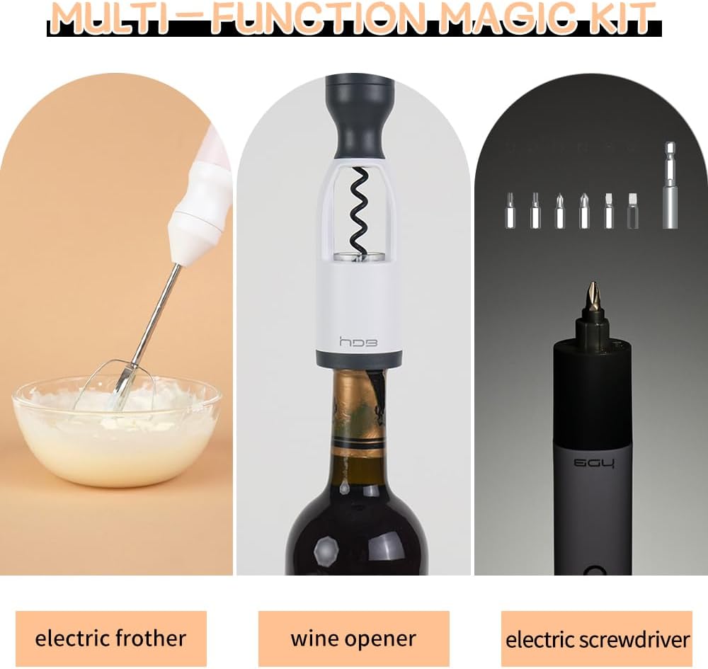 6 in 1 Electric Wine Opener with Screwdriver Frother and Flashlight Pink